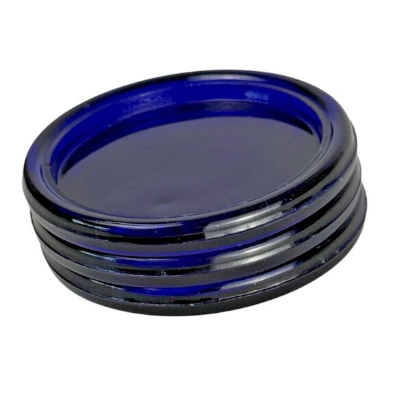 Cobalt Blue Glass Vintage Round Coaster Stackable Set 3 Coastal Retro Minimalist - Picture 2 of 4